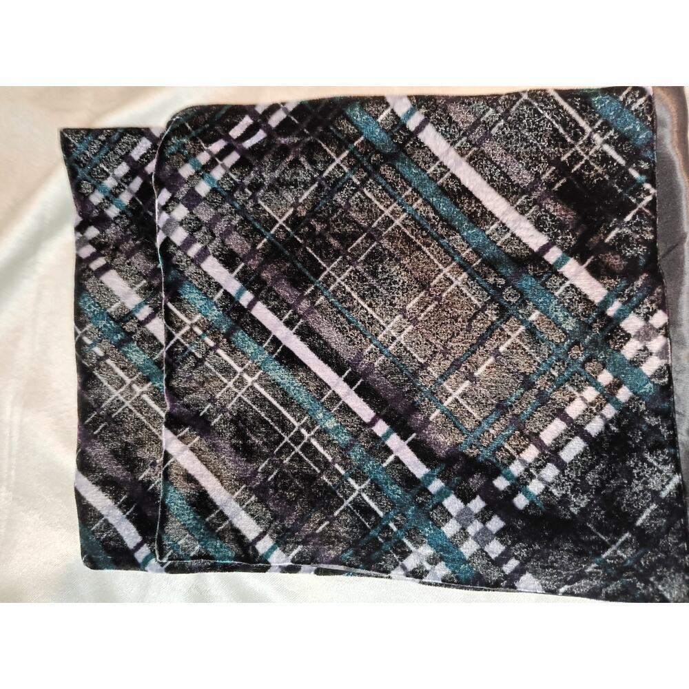 Vintage Elaine Gold Scarf Black Purple Teal Rayon Silk Blend Geometric Wrap 4' - Picture 6 of 6